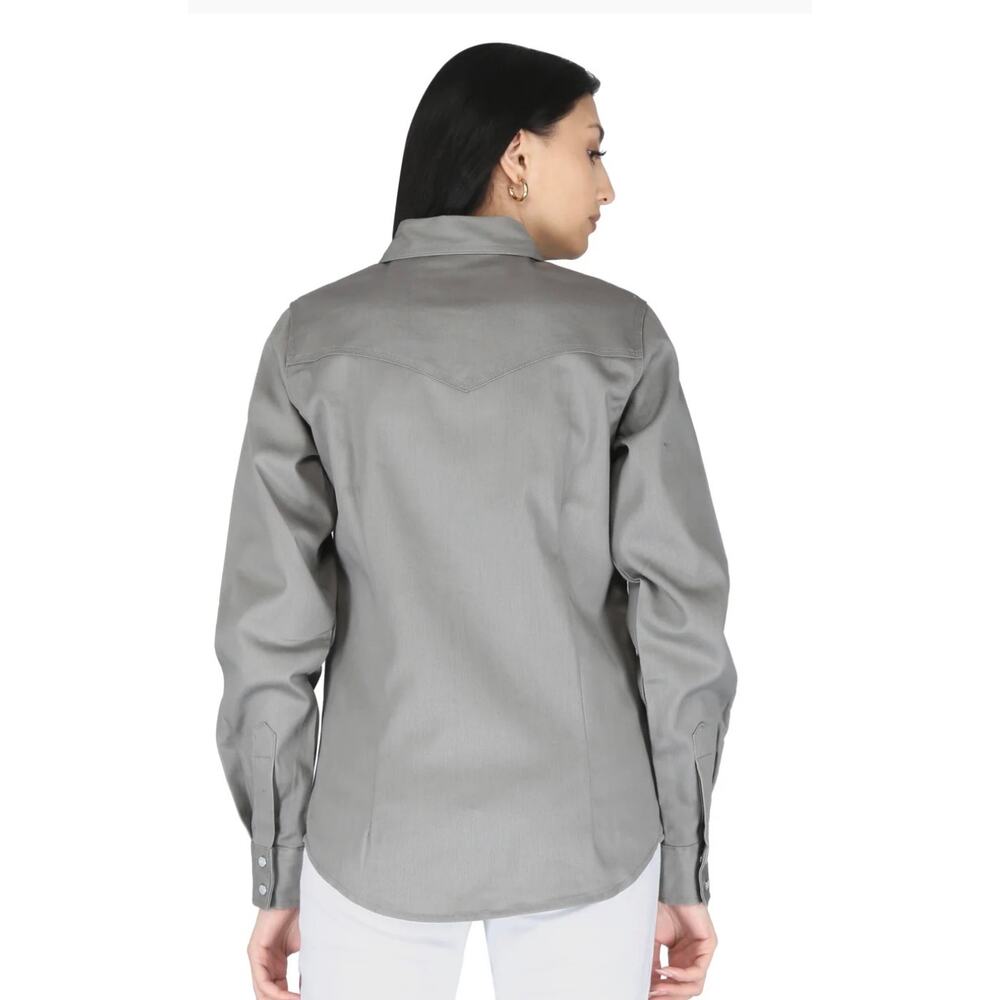 Forge Ladies FR LFRSLD Solid Shirt Grey Flame Resistant button down sz sm - Picture 5 of 9
